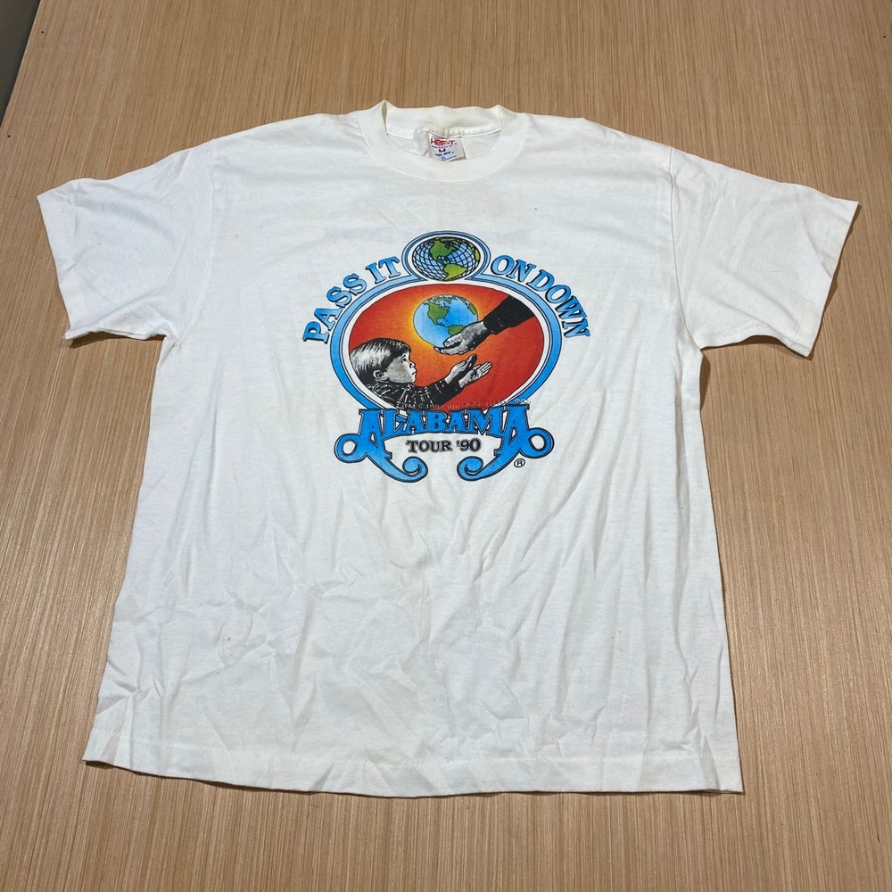 Vintage 1990 Alabama Pass It On Down Tour T-Shirt XL White Tee Jays Band Tee